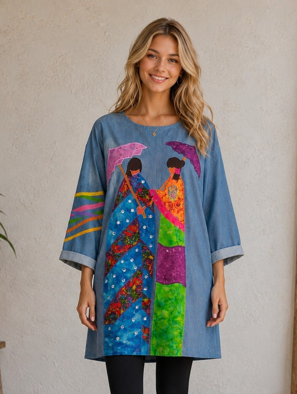 VINTAGE Alfredo's Wife One of a kind wearable art Applique denim tunic…